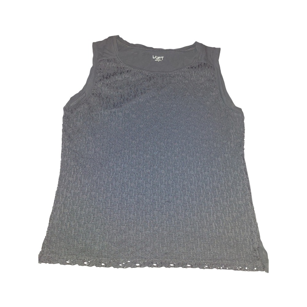 LOFT Outlet Womens Small Black Sleeveless Lace Overlay Knit Back Tank Top